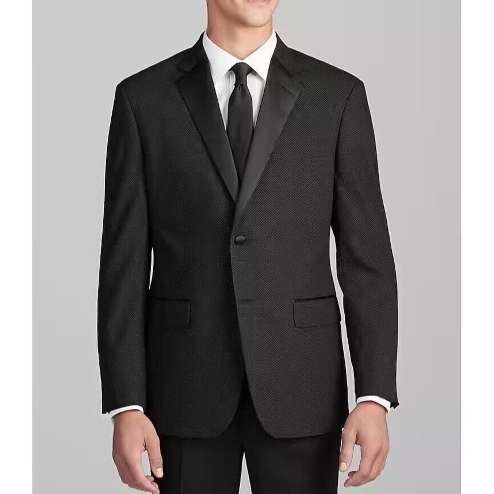 Jos A Bank‎ Men's Dinner Jacket Blazer Black Tailored Fit 46R Wool Blend C070556